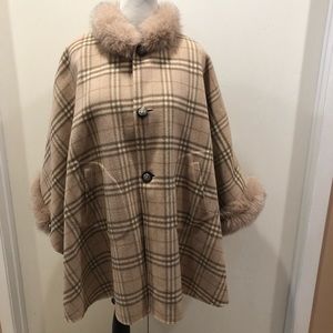 Reversible Fox trimmed wool cape